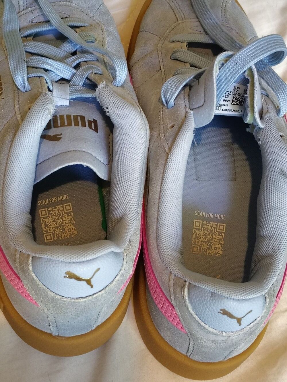 PUMA Club II Youth Suede Sneakers Haute Tropic Blue Pink Gold Gum Sole - Picture 6 of 8